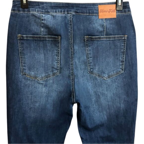 HomeFolk/L&B Dark Wash Distressed Knee Flare Jeans NWT - Picture 11 of 14